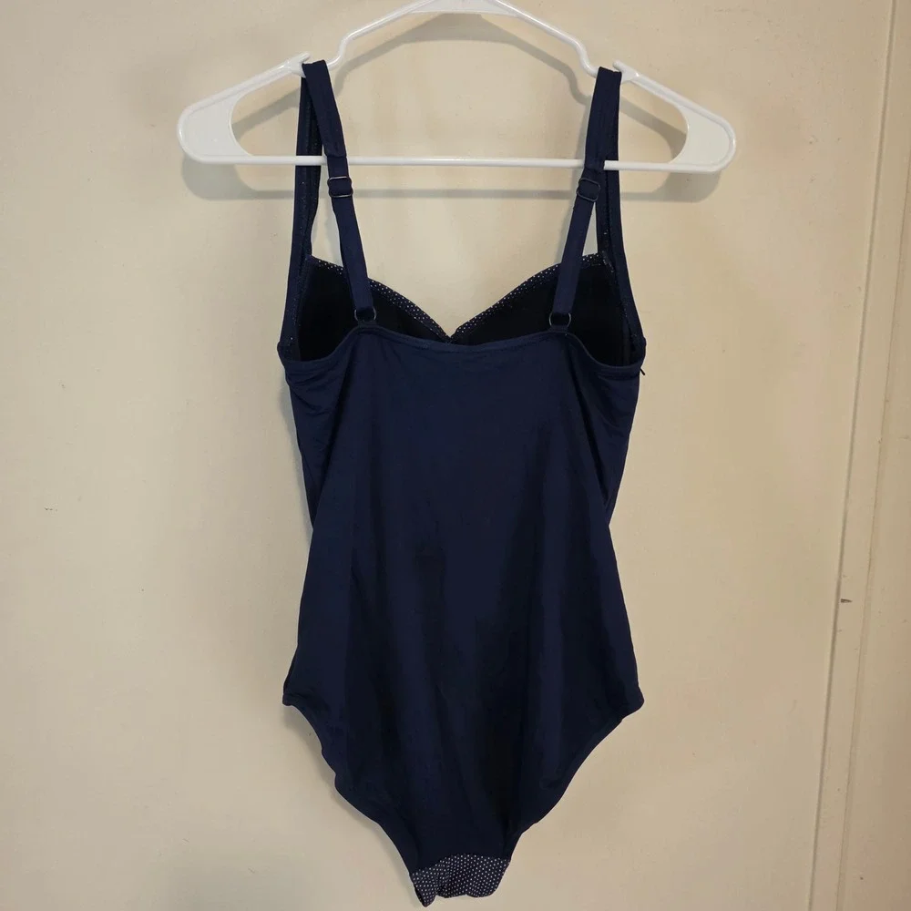 Niptuck Swim Womens One Piece Swimsuit Size 6 Navy Polka Dot Ruched Slimming